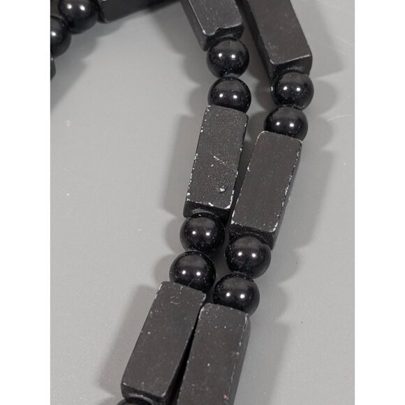 Vintage Japan Black Gold tone Double Strand Beaded Long Bold Necklace 30 in - Picture 5 of 16